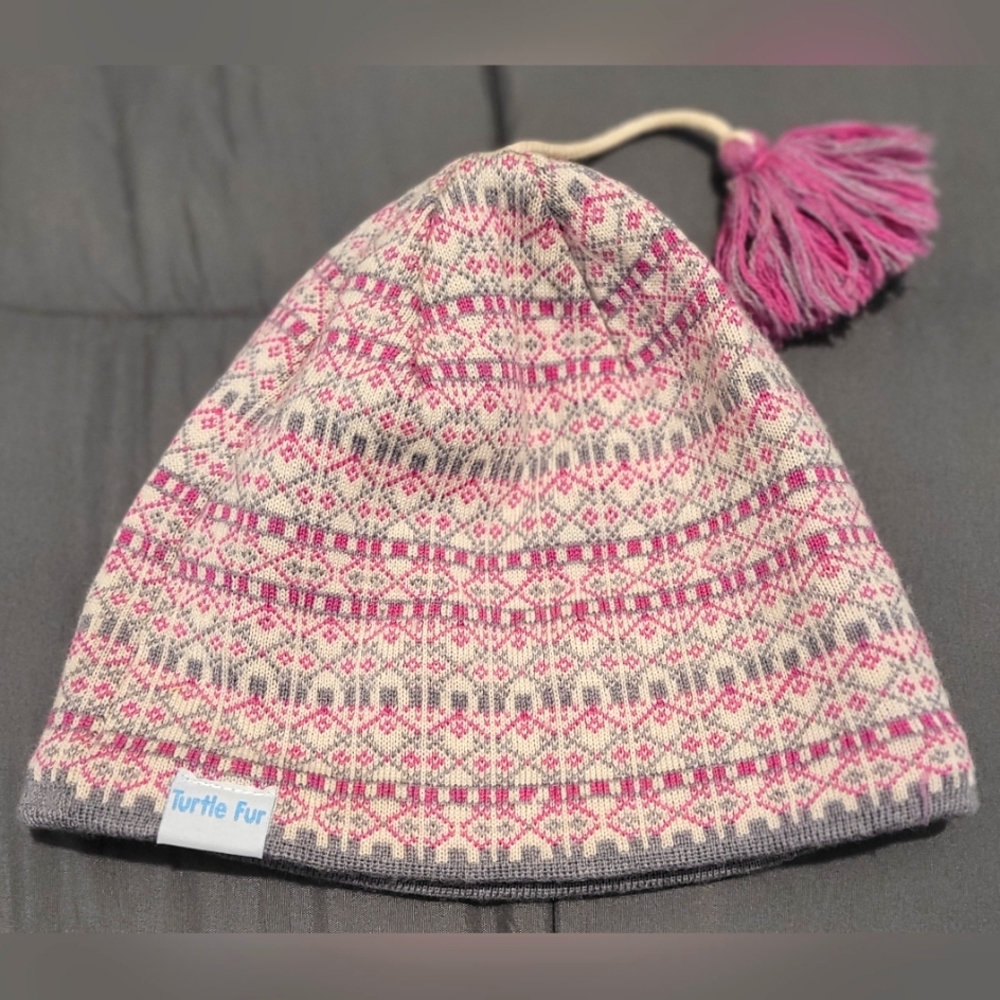 Turtle Fur warm winter hat Pink And Gray Colors